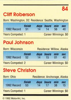 1992 MotorArt Iditarod Sled Dog Race #84 Cliff Roberson / Paul Johnson / Steve Christon Back